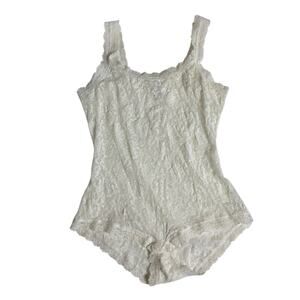 Vintage Hanky Panky Cream Lace Bodysuit Teddy Womens Size Medium